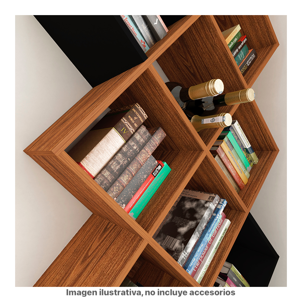 Librero Colmena Playcon Color Tzalam Y Negro Liso