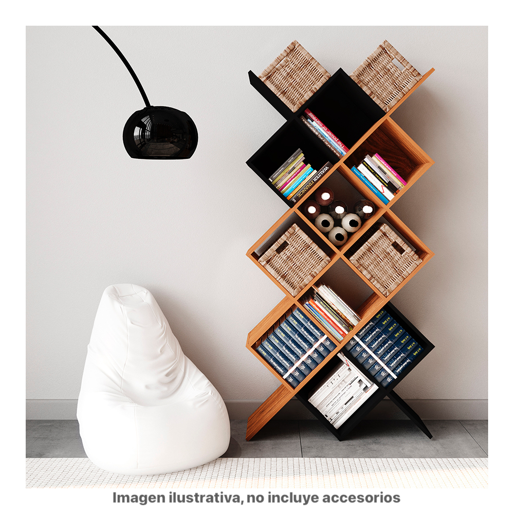 Librero Colmena Playcon Color Tzalam Y Negro Liso