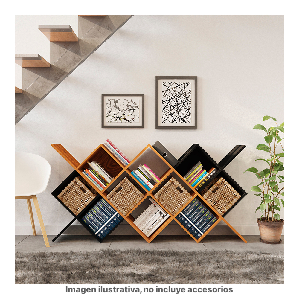 Librero Colmena Playcon Color Tzalam Y Negro Liso
