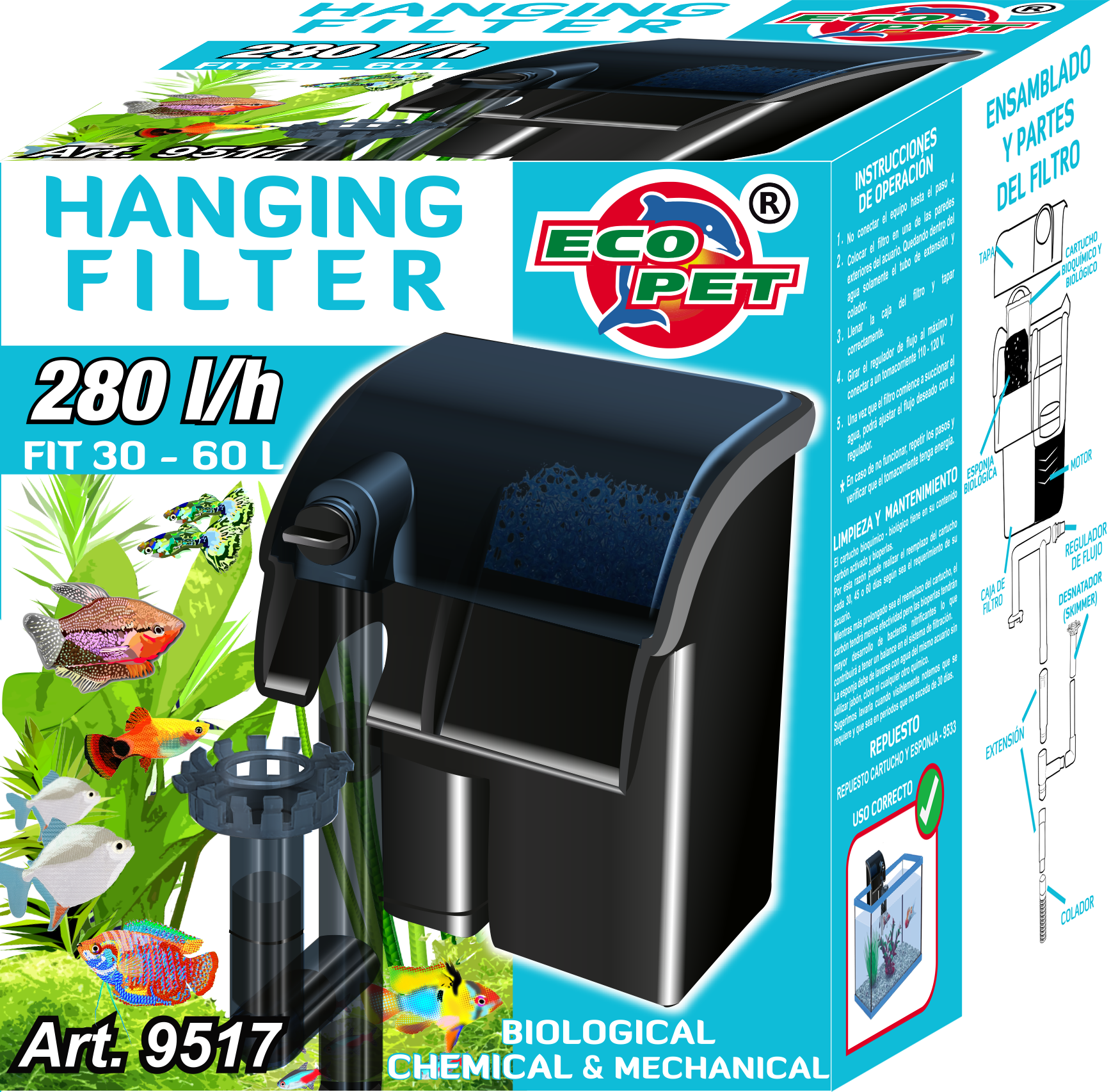 Filtro Externo Cascada Mochila Acuario Pecera 280 L/h 9517