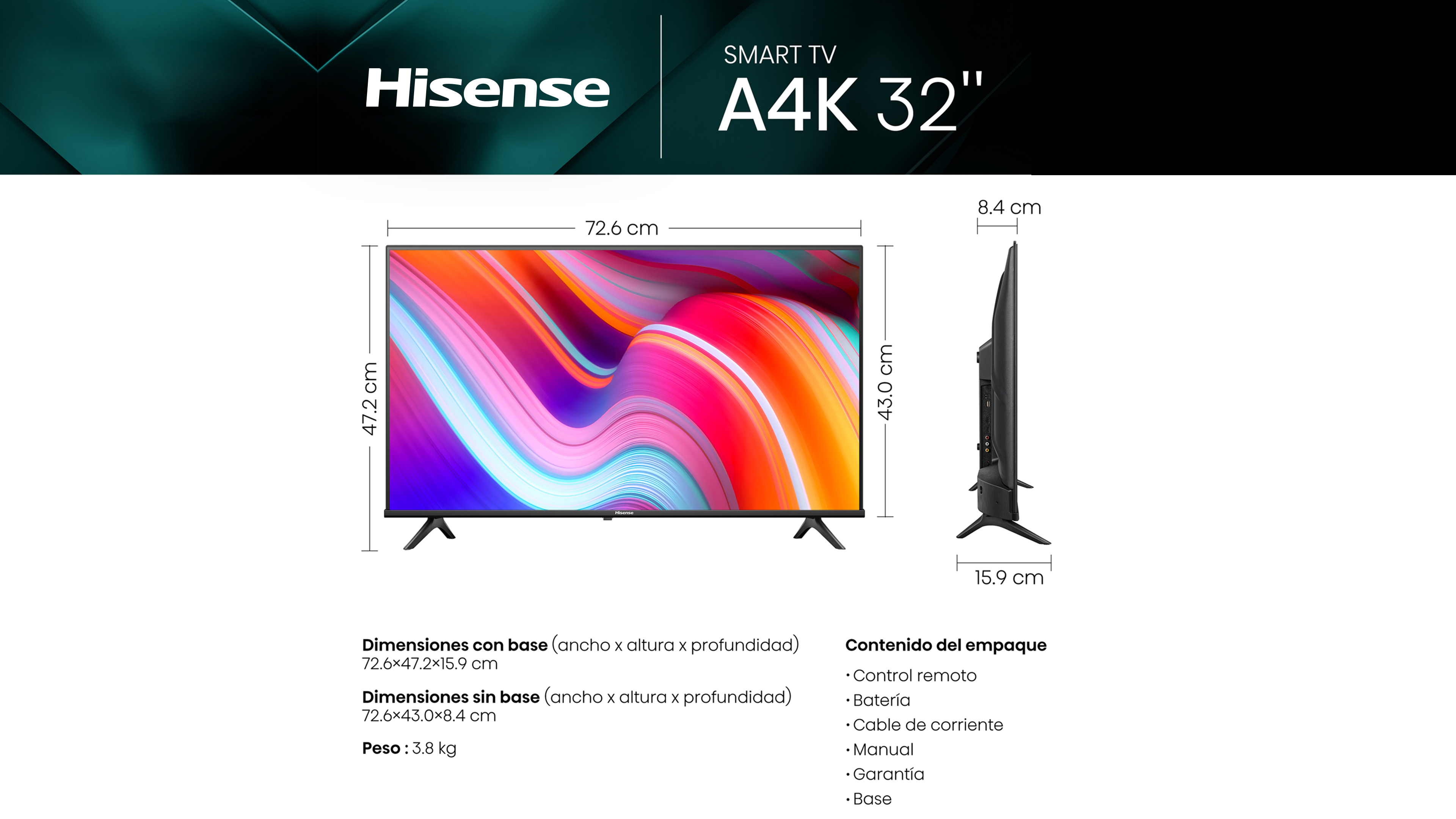 Pantalla Hisense 32" HD 32A4KV Smart TV Vidaa