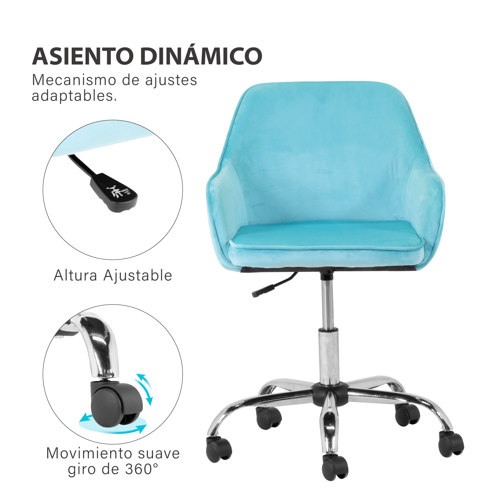 Silla de escritorio Onof de Terciopelo para Oficina con Altura Ajustable + Llantas Giratorias de 360 grados