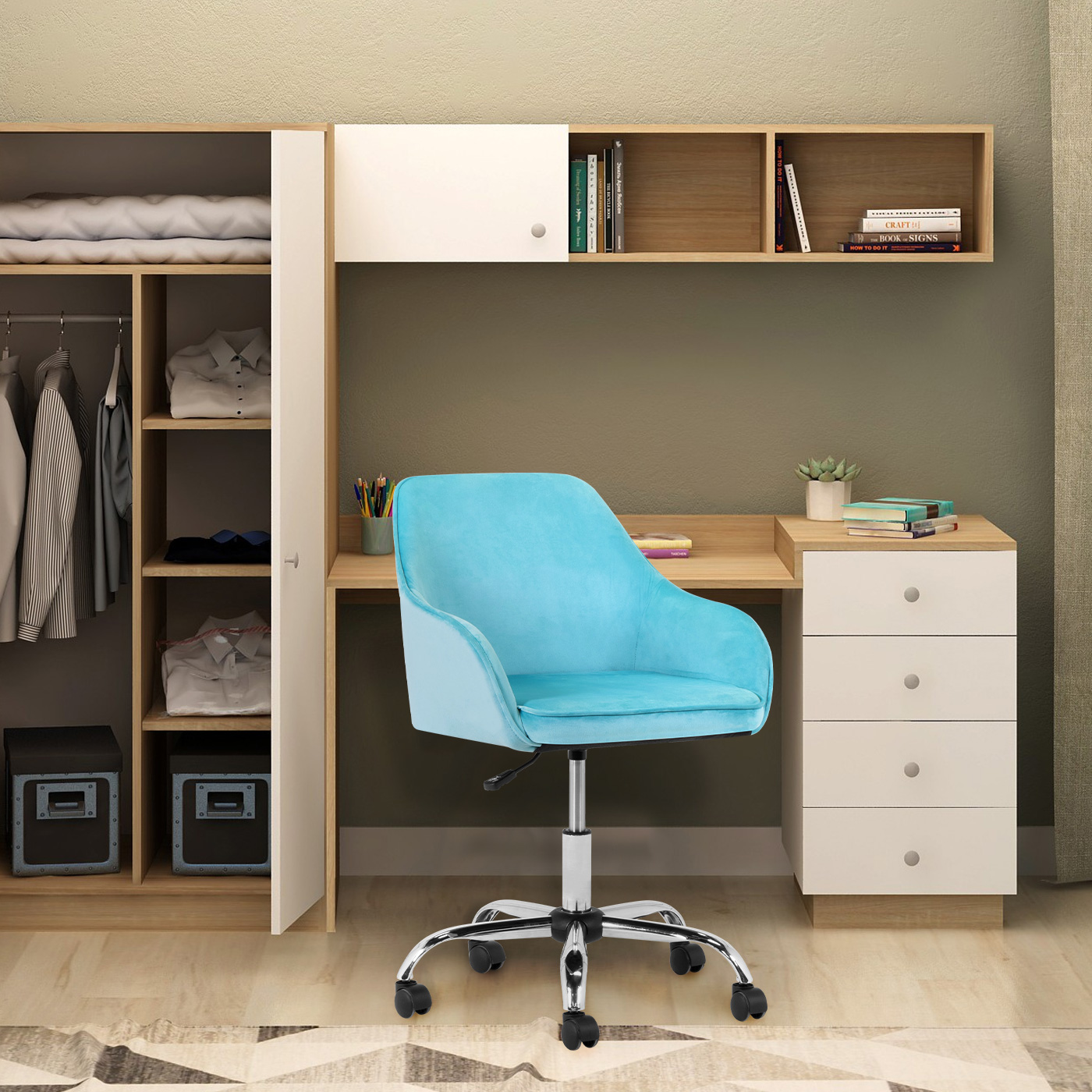 Silla de escritorio Onof de Terciopelo para Oficina con Altura Ajustable + Llantas Giratorias de 360 grados