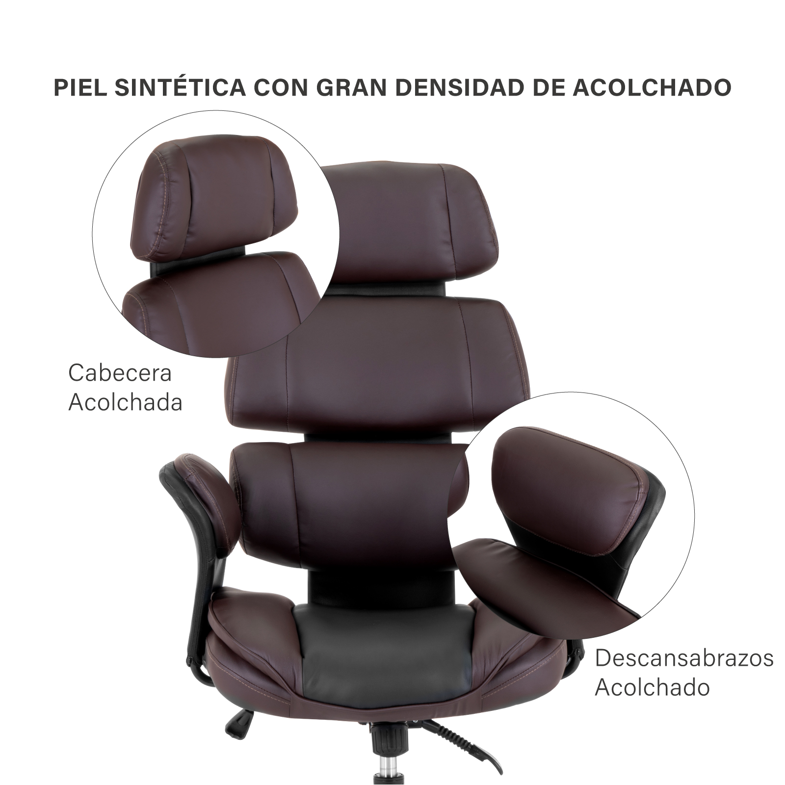 Silla Ejecutiva Ergonómica Onof de Piel con Respaldo Alto para Oficina, Altura Ajustable para Computadora