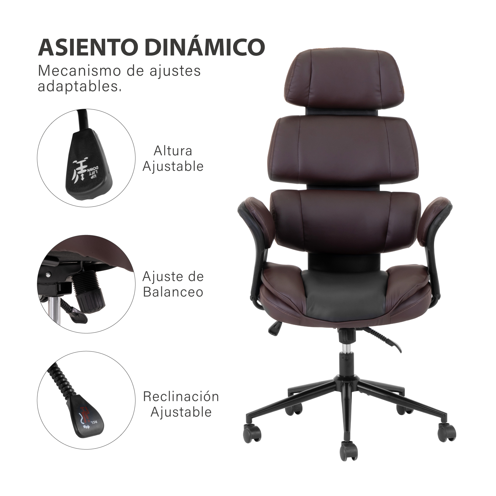 Silla Ejecutiva Ergonómica Onof de Piel con Respaldo Alto para Oficina, Altura Ajustable para Computadora