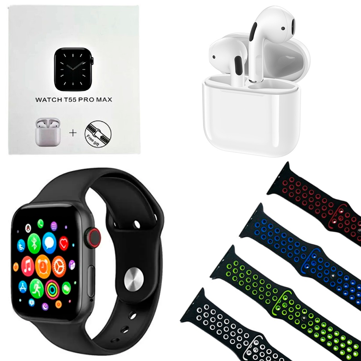 Reloj Inteligente T55 Pro Max Con Correa Adicional Mas Audífonos Smart watch.