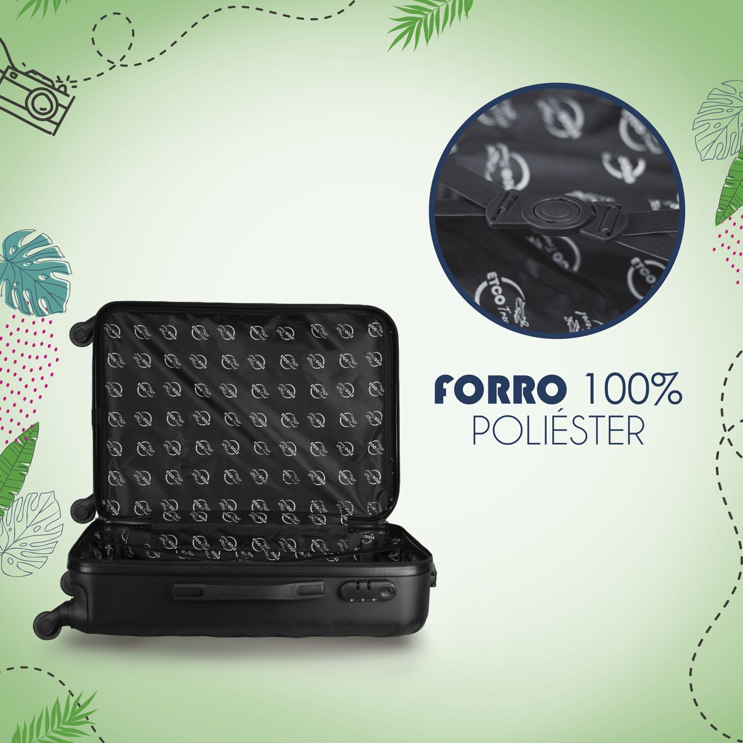 Maleta De Viaje 22 Pul Etco Travel Equipaje Rigido y Resistente Negra Ruedas 360 Barata