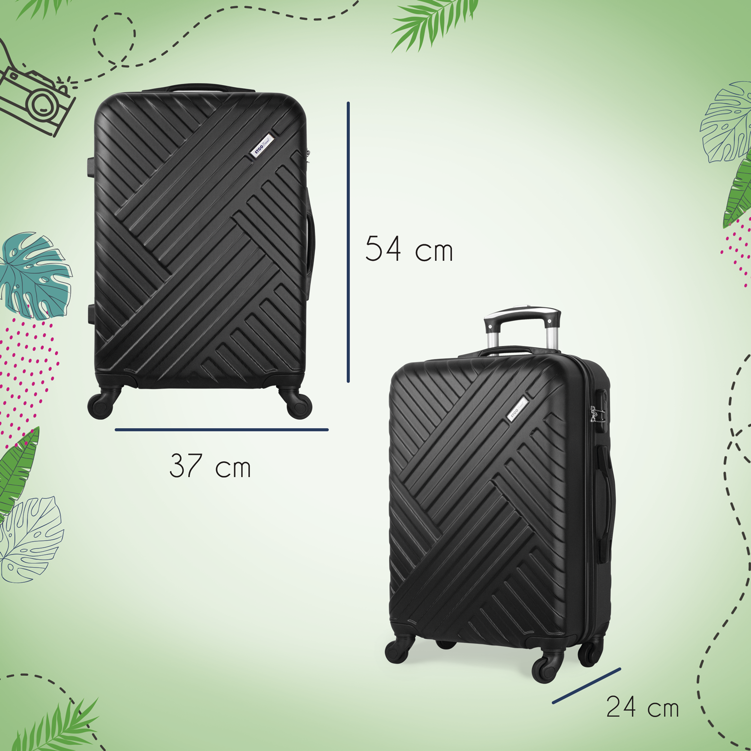Maleta De Viaje 22 Pul Etco Travel Equipaje Rigido y Resistente Negra Ruedas 360 Barata