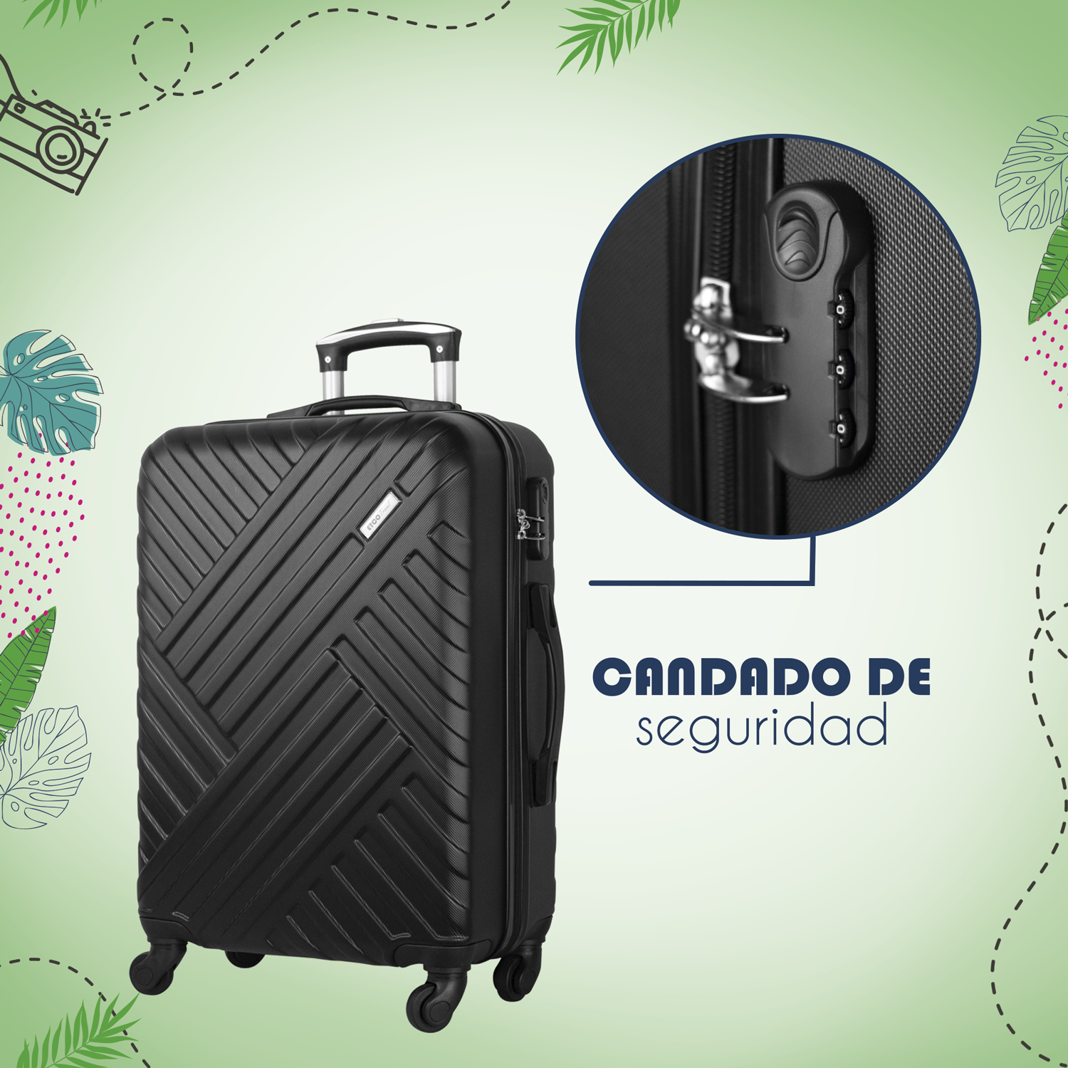 Maleta De Viaje 22 Pul Etco Travel Equipaje Rigido y Resistente Negra Ruedas 360 Barata