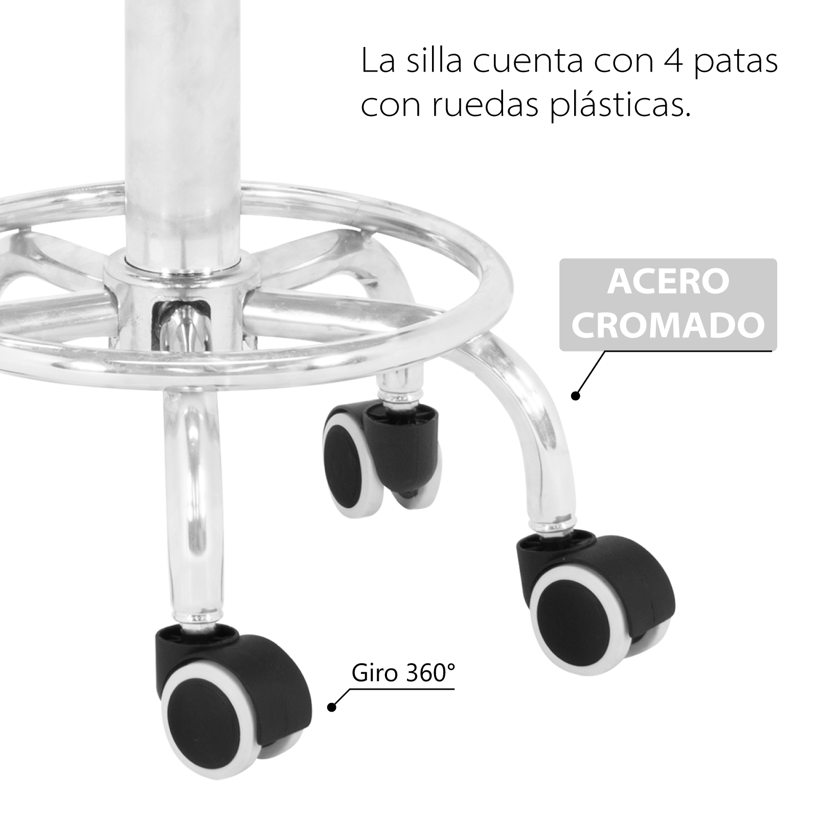 Taburete Giratorio Onof 2 Piezas con Respaldo y Palanca de Altura Ajustable, Silla de Trabajo con Ruedas para Estudio de Tatuajes SPA Consultorios y Tiendas