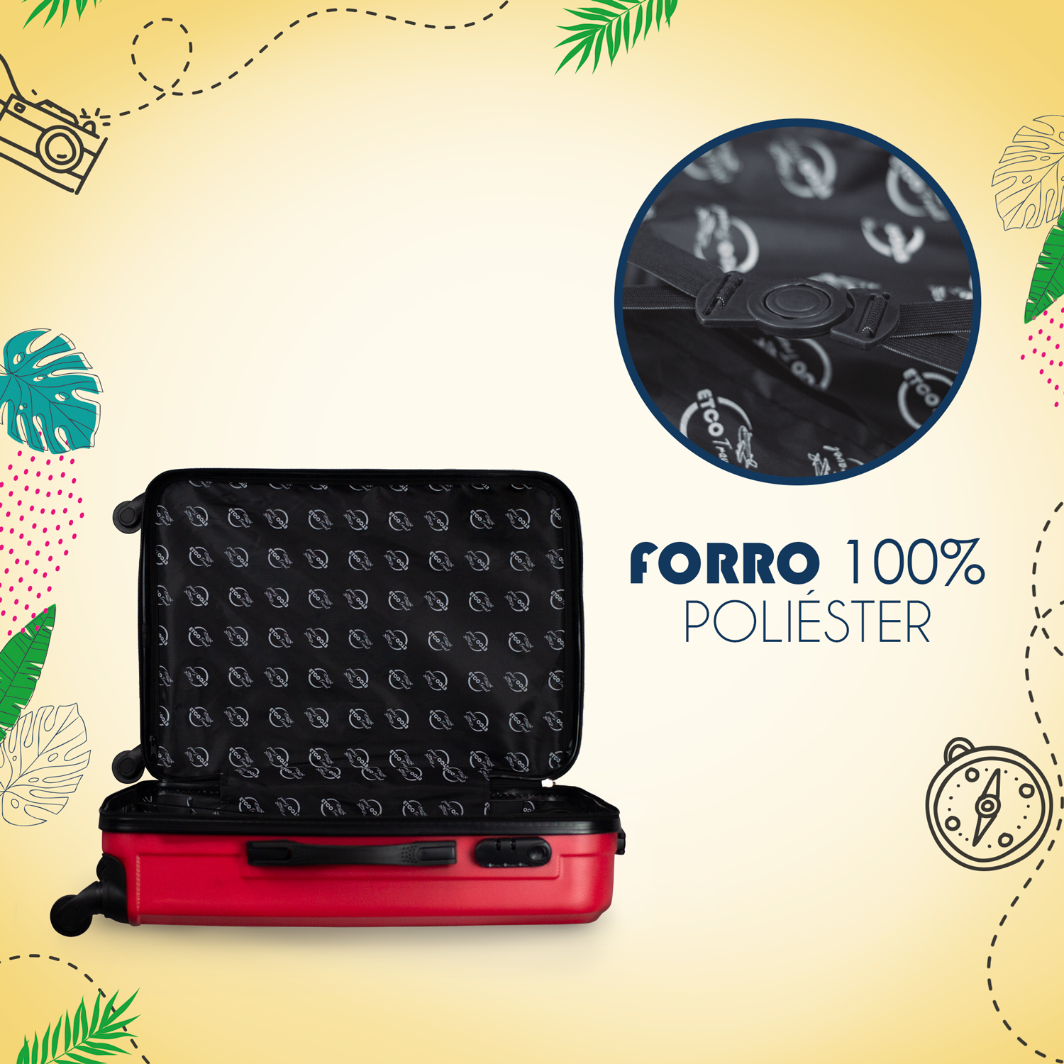 Maleta De Viaje 23 Pul Etco Travel Equipaje Rigido y Resistente Rojo Ruedas 360 Barata