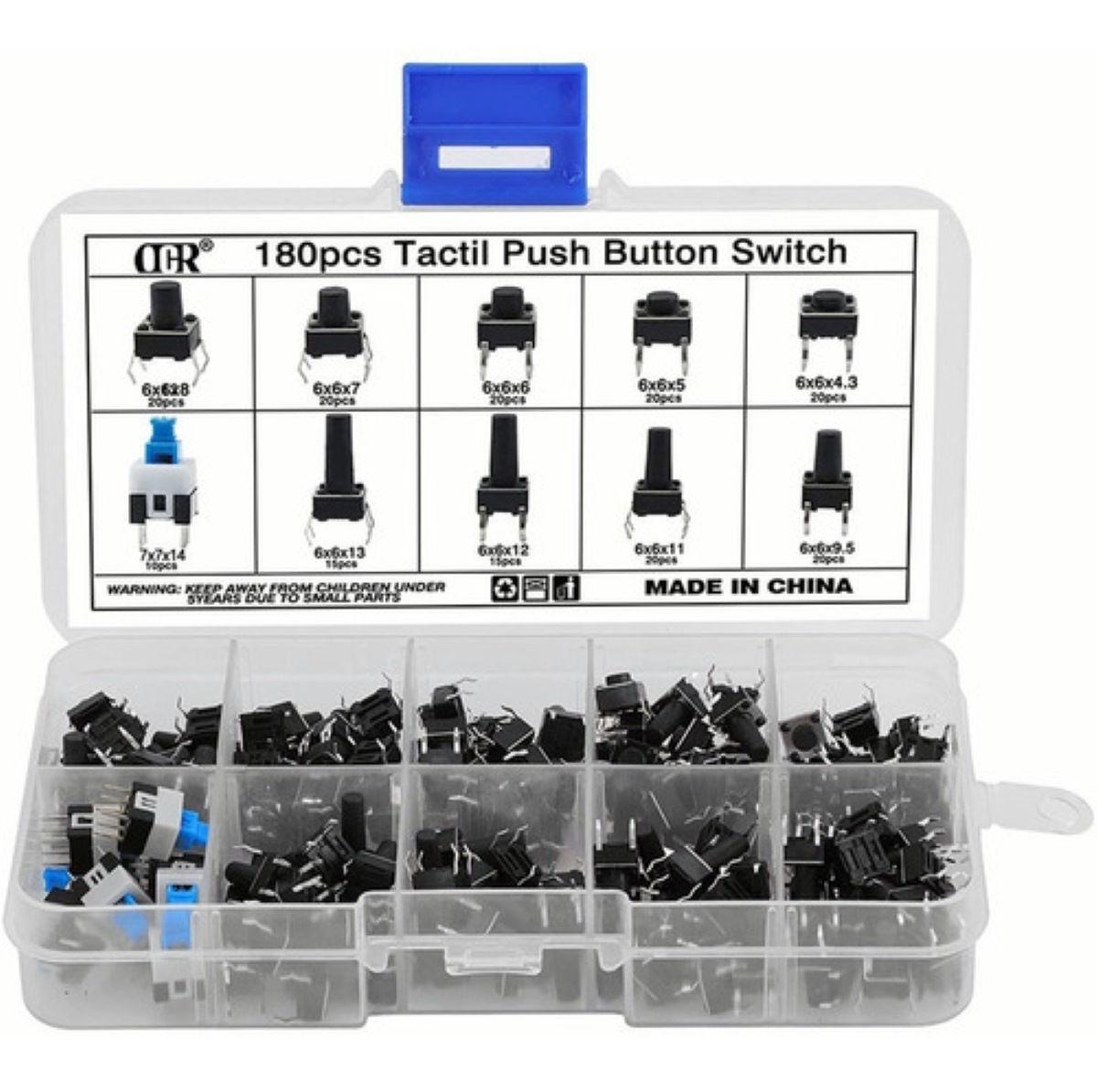 Kit De Push Button 4 Pines Diferentes Tamaños 180 Pzas Caja NEGRO