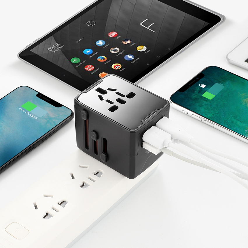 Adaptador de Viaje Internacional, cargador universal de adaptador enchufe, 3 Puertos USB y 1 Tipo C ideal para viajes en Europa, América, Australia, Reino Unido y Asia (+160 paises).