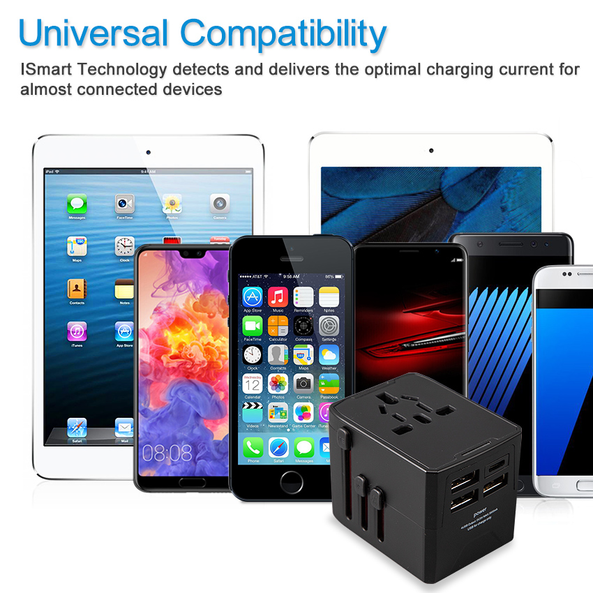 Adaptador de Viaje Internacional, cargador universal de adaptador enchufe, 3 Puertos USB y 1 Tipo C ideal para viajes en Europa, América, Australia, Reino Unido y Asia (+160 paises).