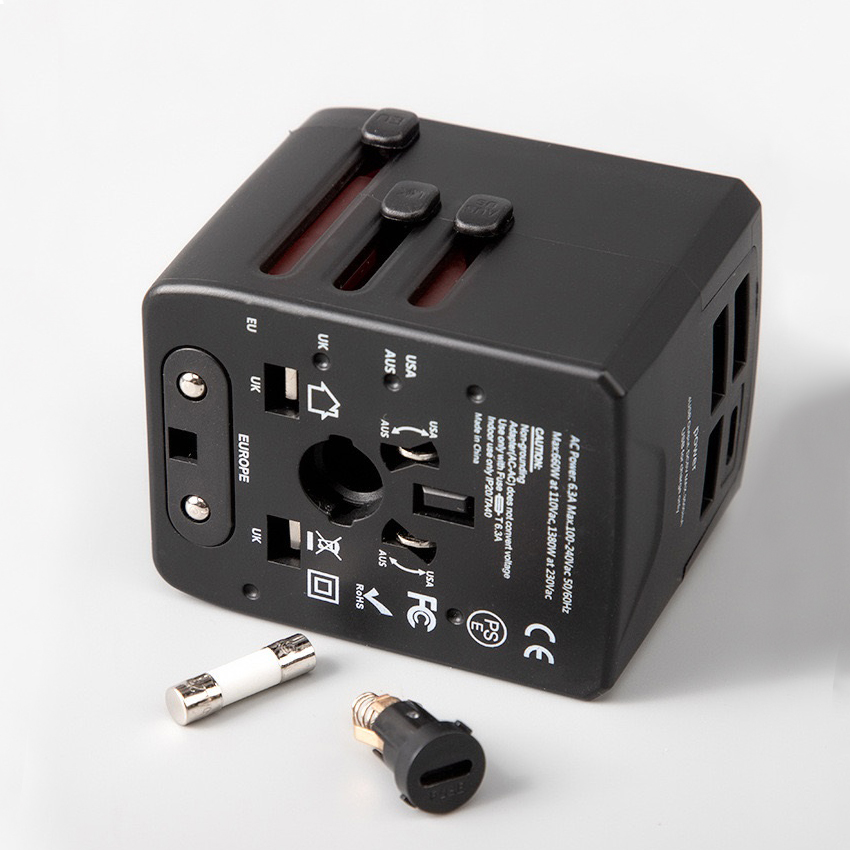 Adaptador de Viaje Internacional, cargador universal de adaptador enchufe, 3 Puertos USB y 1 Tipo C ideal para viajes en Europa, América, Australia, Reino Unido y Asia (+160 paises).