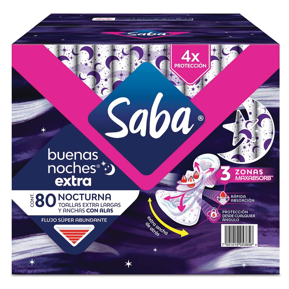 Saba Buenas Noches Extra Toallas Femeninas 80 Pzas
