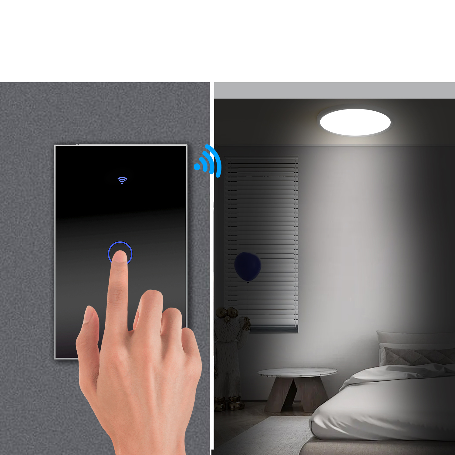 Interruptor de pared inteligente WIFI (2 vias), apagador inteligente Smart Switch, control remoto de luz vía celular, panel táctil de vidrio o voz al ser compatible con Alexa, Google home y Smart Life (2.4 Wifi).