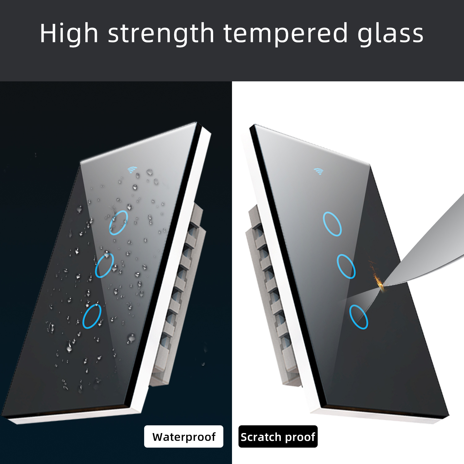 Interruptor de pared inteligente WIFI (2 vias), apagador inteligente Smart Switch, control remoto de luz vía celular, panel táctil de vidrio o voz al ser compatible con Alexa, Google home y Smart Life (2.4 Wifi).