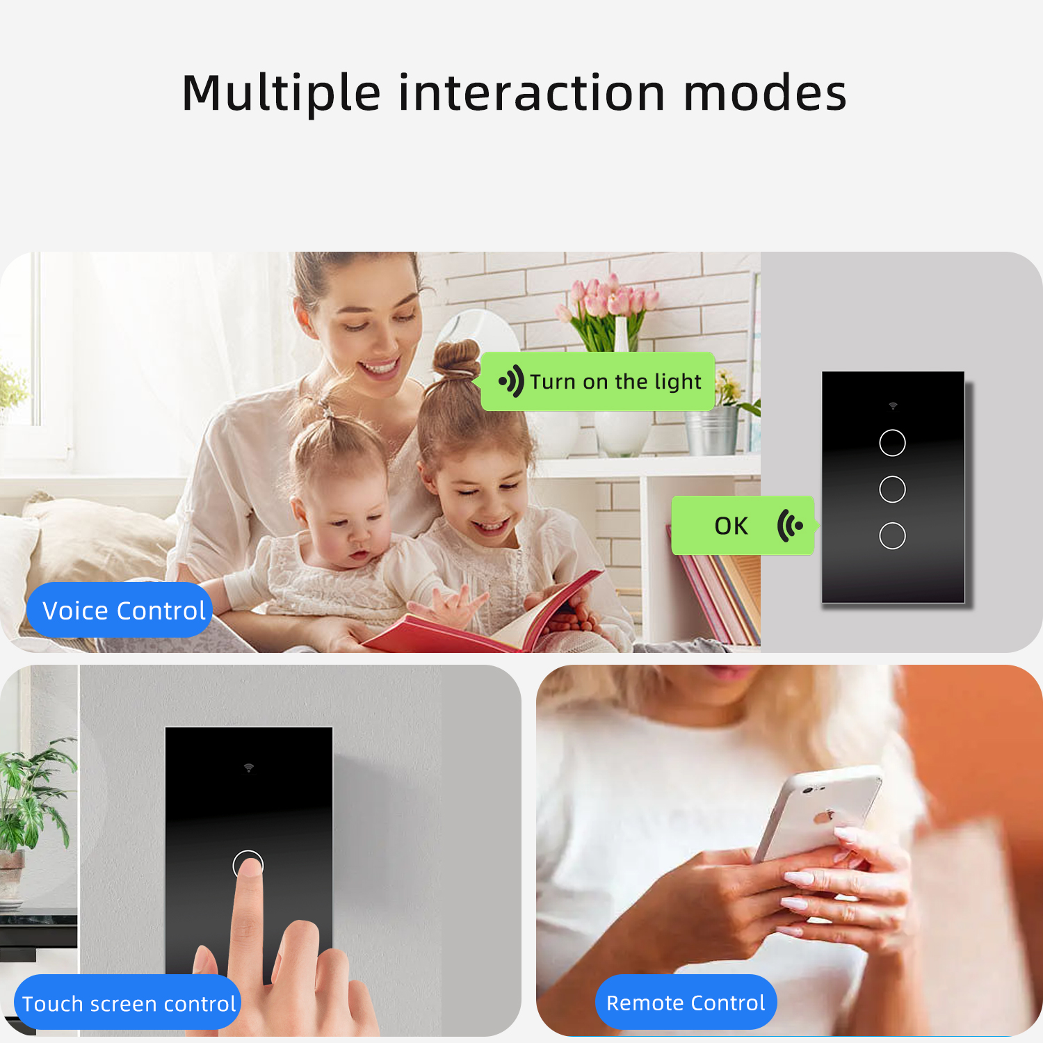 Interruptor de pared inteligente WIFI (2 vias), apagador inteligente Smart Switch, control remoto de luz vía celular, panel táctil de vidrio o voz al ser compatible con Alexa, Google home y Smart Life (2.4 Wifi).