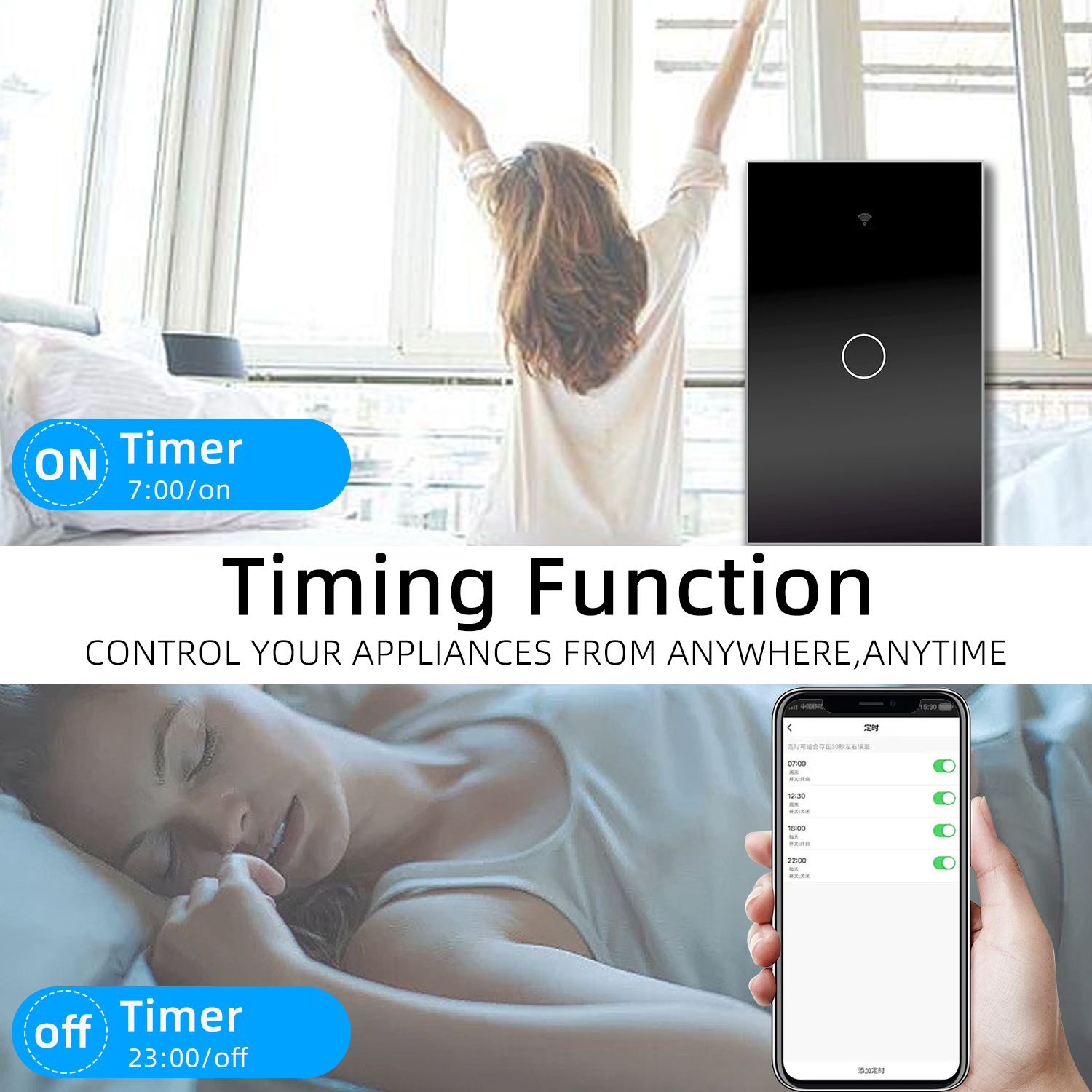 Interruptor de luz de pared inteligente WIFI  1 via, apagador inteligente Smart Switch, control remoto de luz vía celular, panel táctil de vidrio o voz al ser compatible con Alexa, Google home y Smart Life (2.4 Wifi).