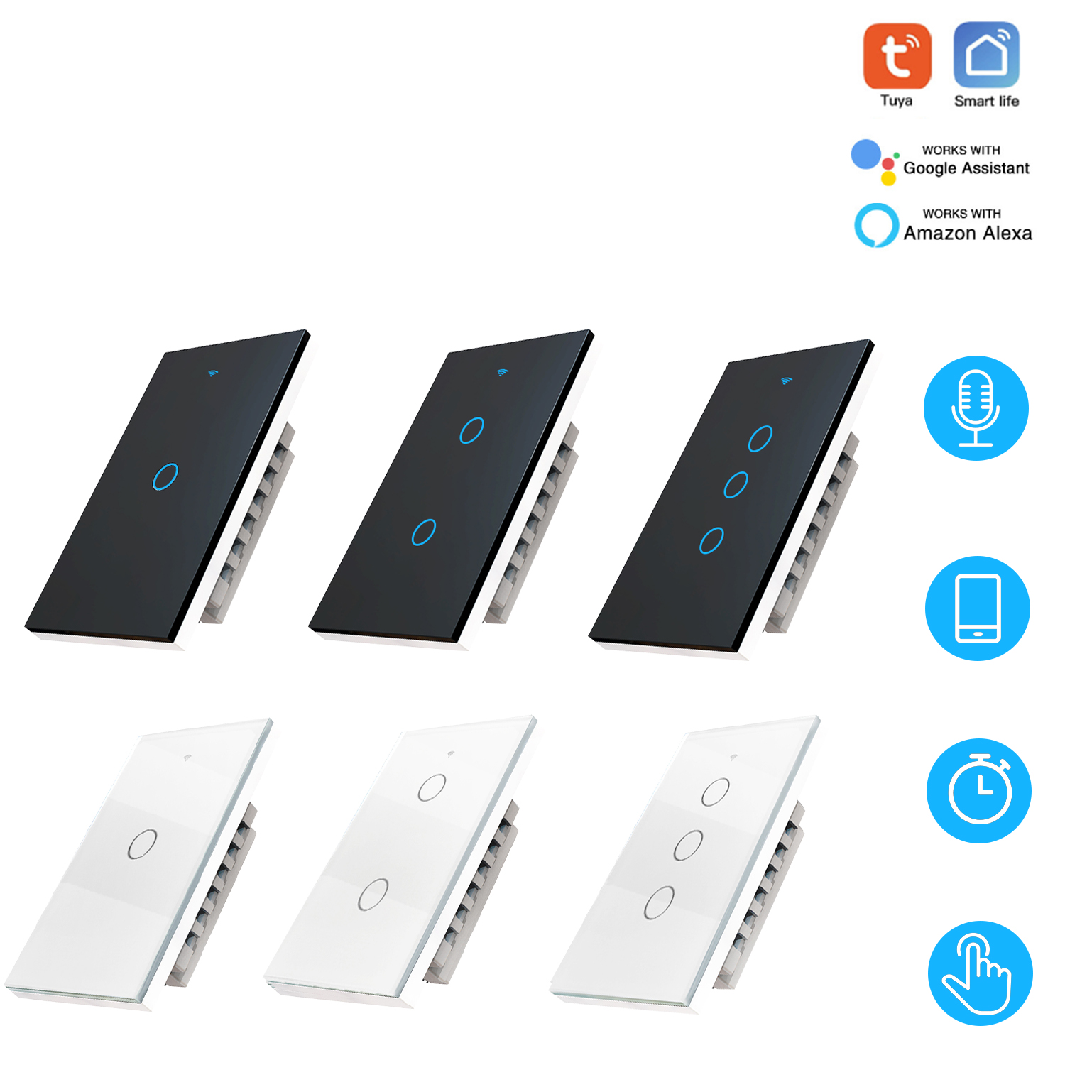 Interruptor de luz de pared inteligente WIFI  1 via, apagador inteligente Smart Switch, control remoto de luz vía celular, panel táctil de vidrio o voz al ser compatible con Alexa, Google home y Smart Life (2.4 Wifi).