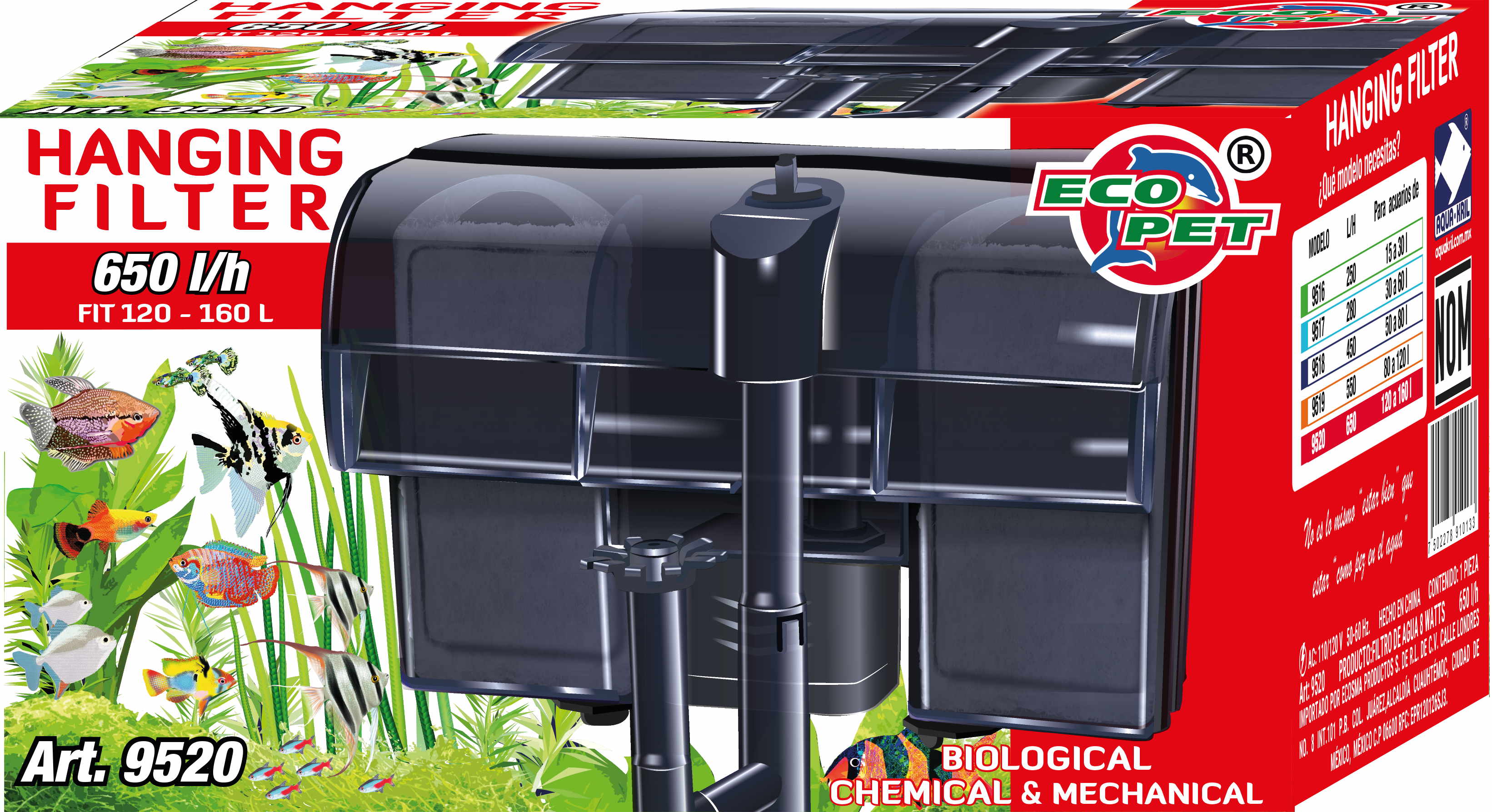 Filtro Externo Cascada Mochila Acuario Pecera 650 L/h 9520