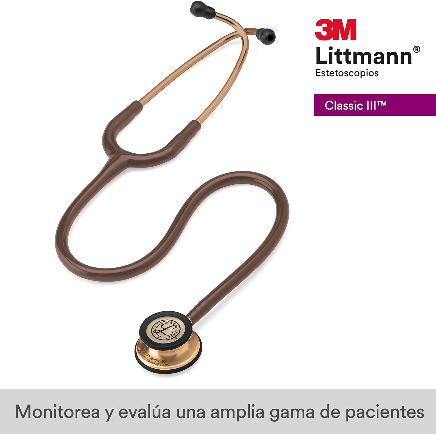 3M Littmann Estetoscopio Classic III, Manguera Color Chocolate, Acabado Color Cobre, 69 cm (Modelo 5809)