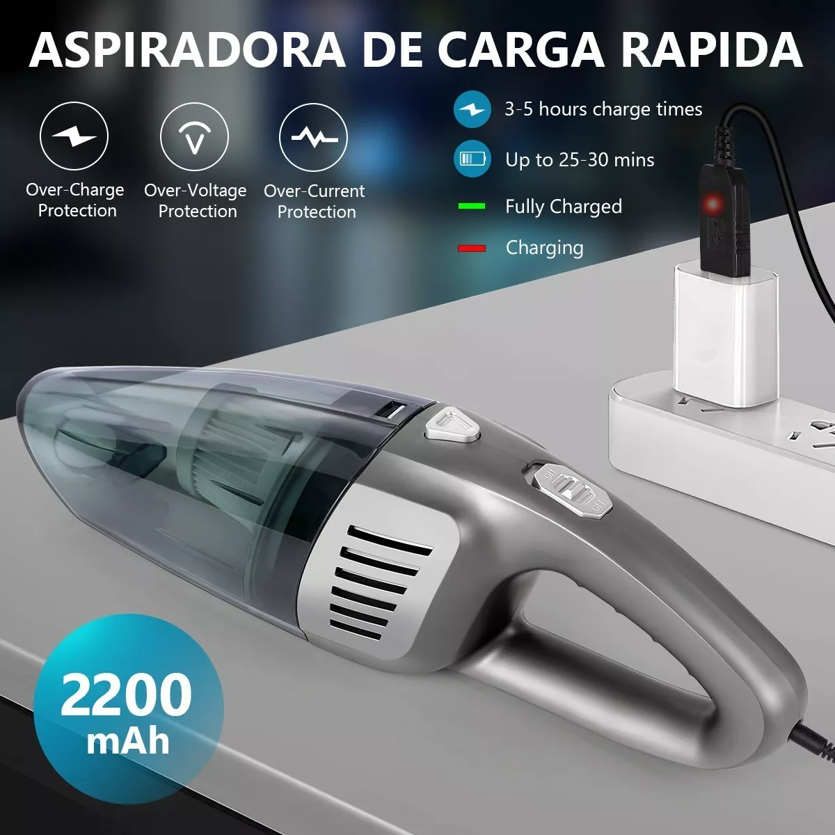 Aspiradora Portátil Inalámbrico De Mano Para Hogar Auto Gray Black