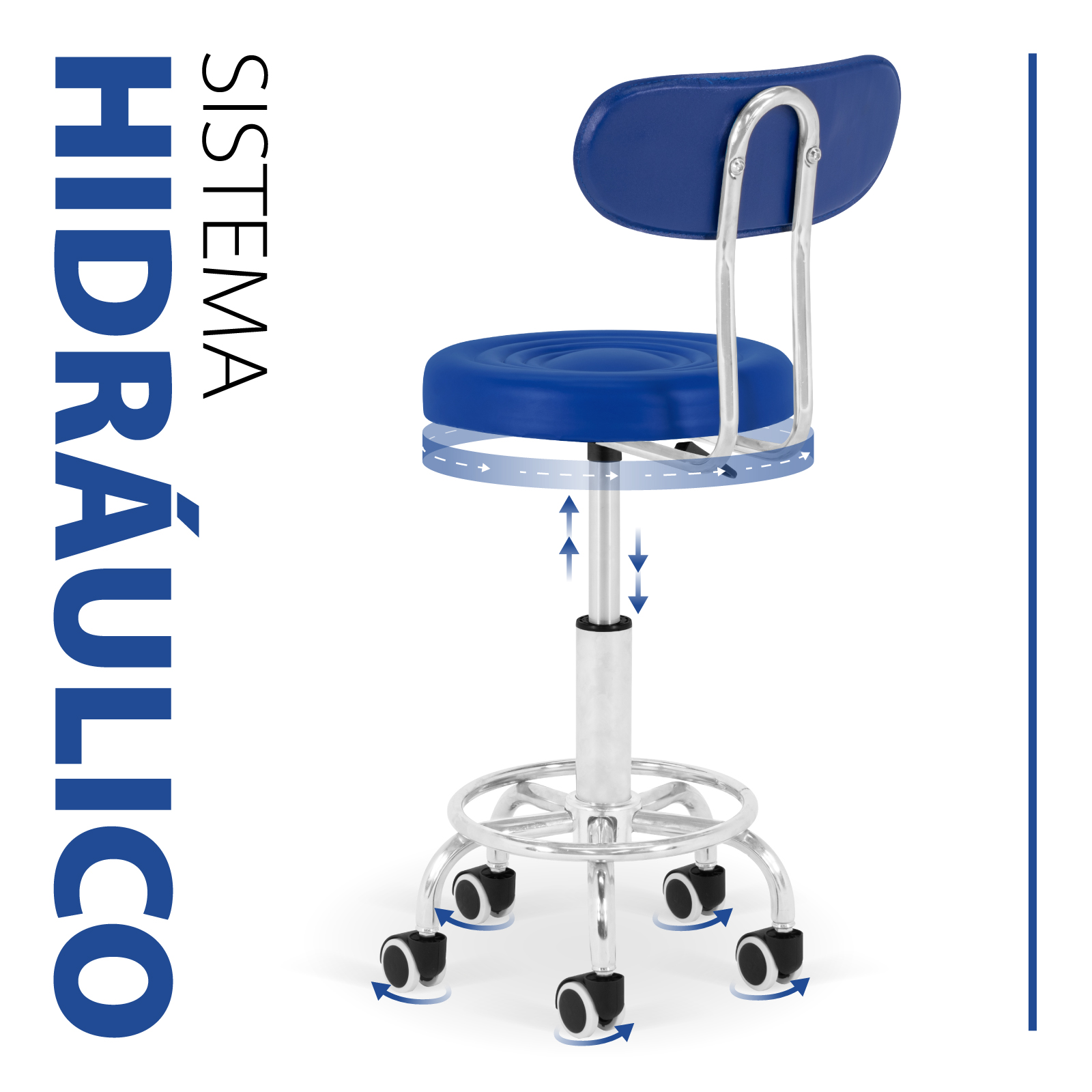 Taburete Giratorio 2 Piezas con Respaldo y Palanca de Altura Ajustable,  Silla de Trabajo con Ruedas para Estudio de Tatuajes SPA Consultorios y Tiendas