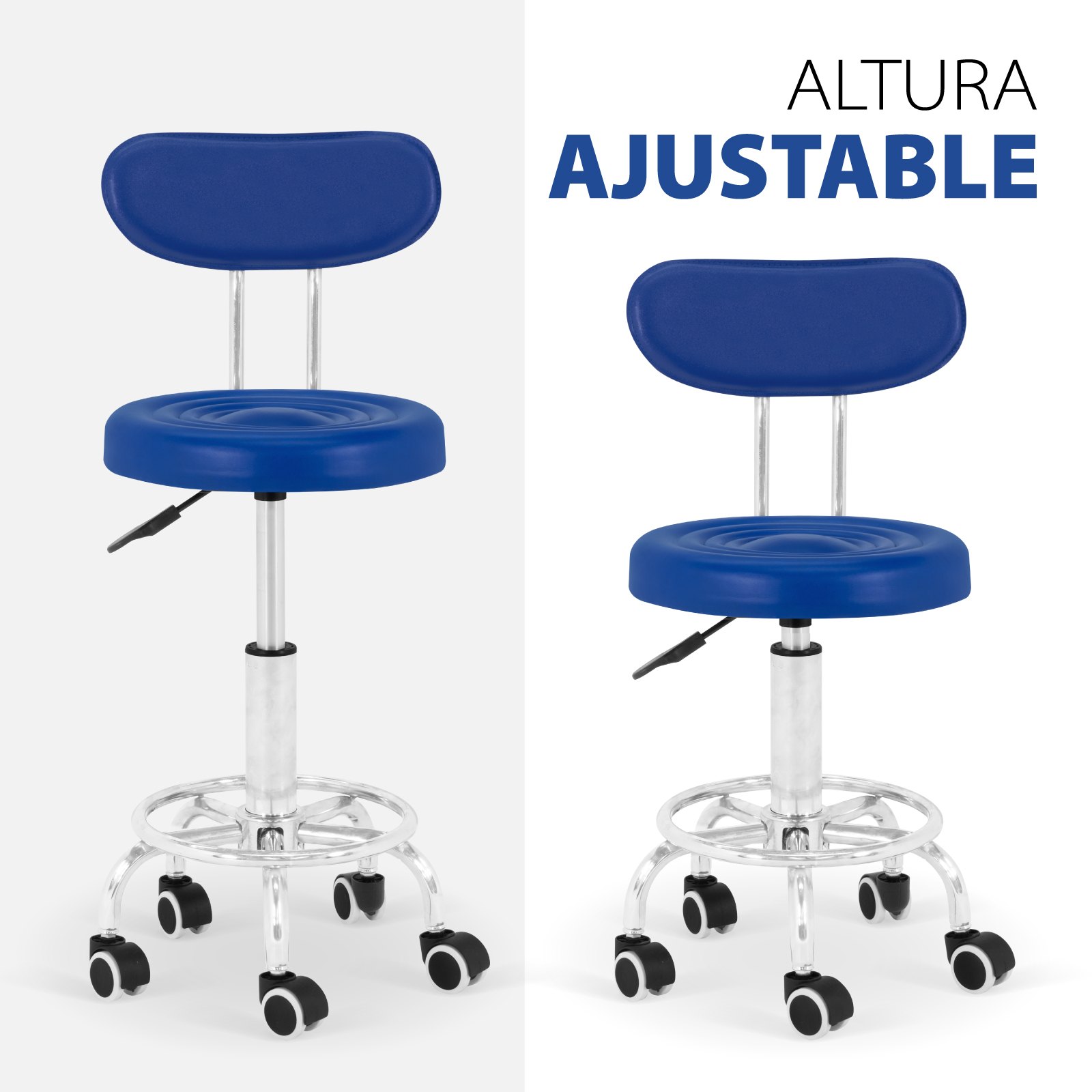 Taburete Giratorio 2 Piezas con Respaldo y Palanca de Altura Ajustable,  Silla de Trabajo con Ruedas para Estudio de Tatuajes SPA Consultorios y Tiendas