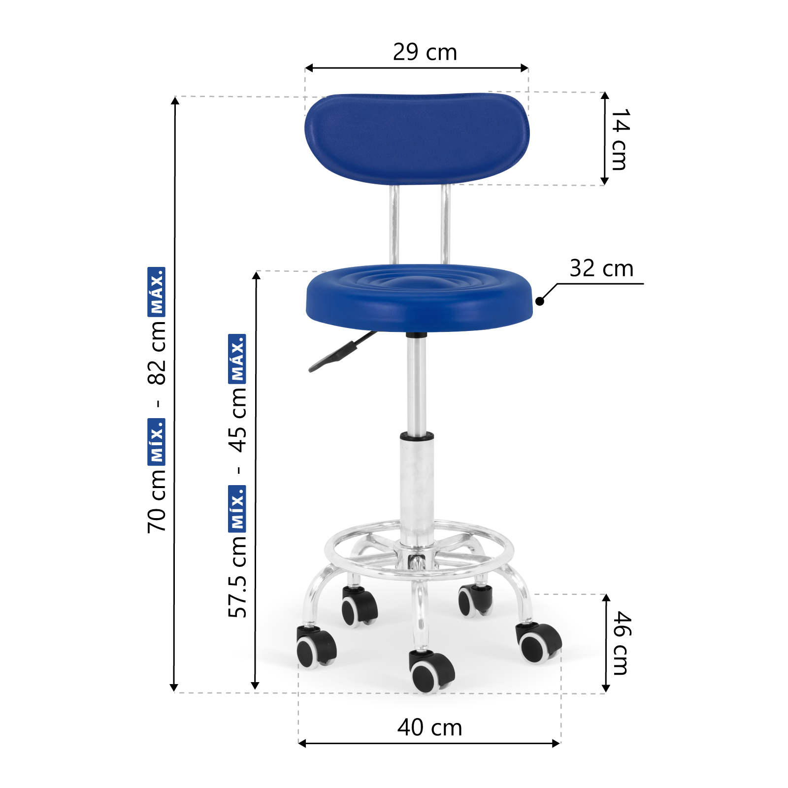 Taburete Giratorio 2 Piezas con Respaldo y Palanca de Altura Ajustable,  Silla de Trabajo con Ruedas para Estudio de Tatuajes SPA Consultorios y Tiendas