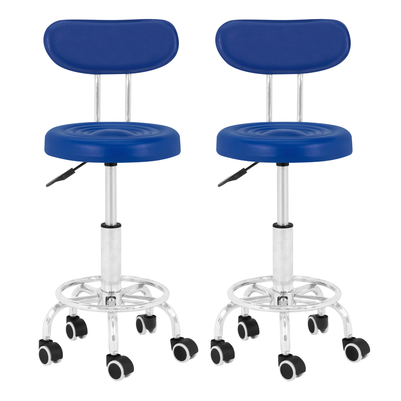 Taburete Giratorio 2 Piezas con Respaldo y Palanca de Altura Ajustable,  Silla de Trabajo con Ruedas para Estudio de Tatuajes SPA Consultorios y Tiendas