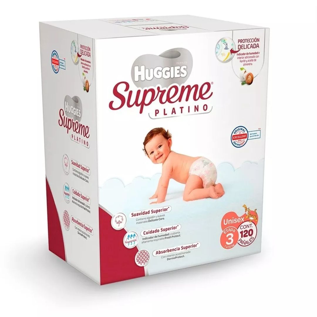 Pañales Huggies Supreme Platino Etapa 3 Con 120 Pz Unisex
