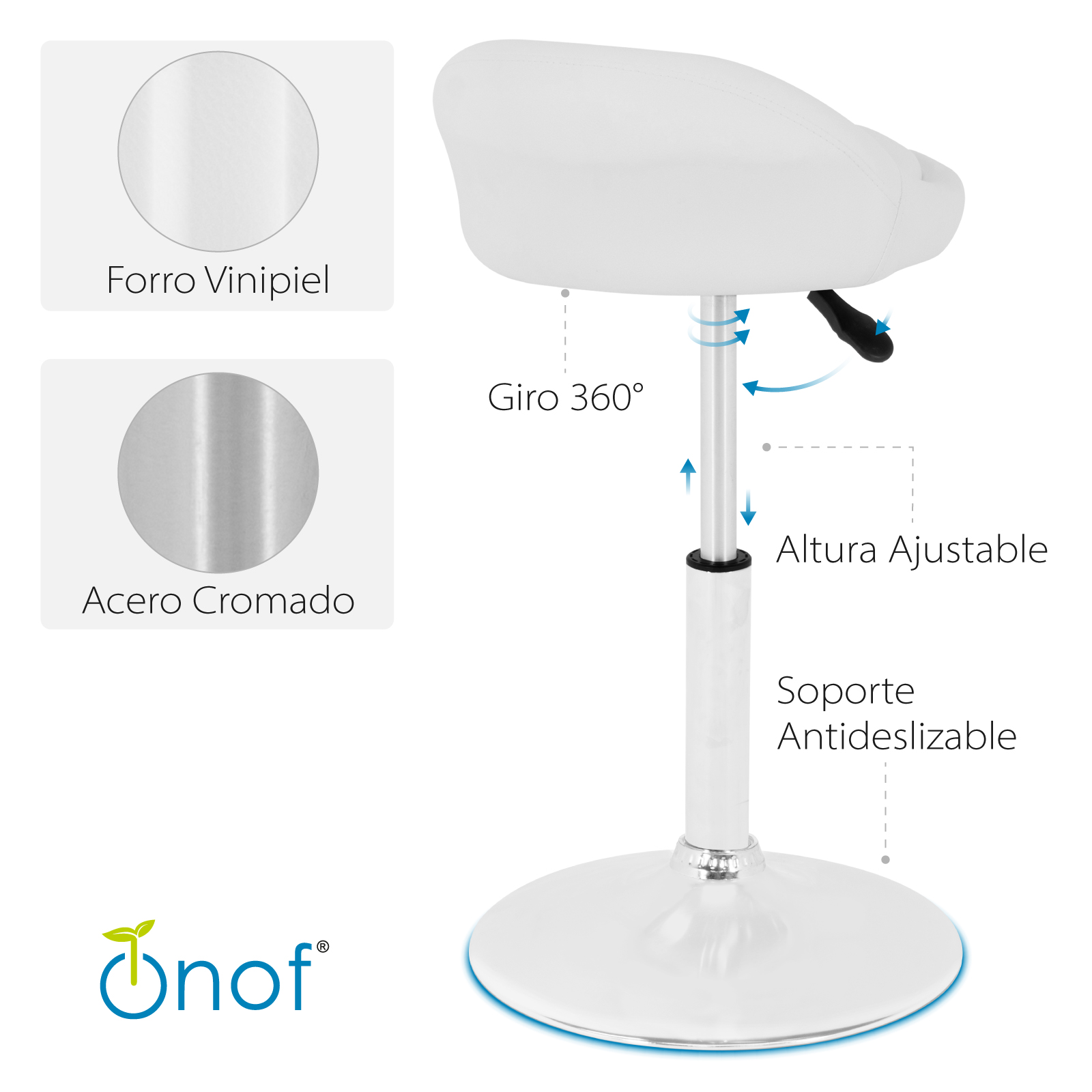 Bancos para Bar Onof 2 Piezas De piel con Altura Ajustable y Giro de 360 grados, Silla Alta para Barra Desayunador, Restaurante, Cafetería