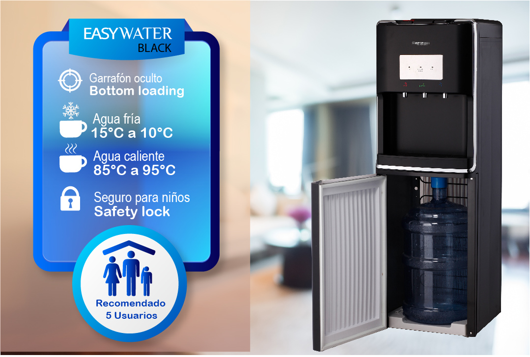 Dispensador Enfriador de Agua con Sistema de Carga Oculta Hypermark Easywater Negro HM0031W-B
