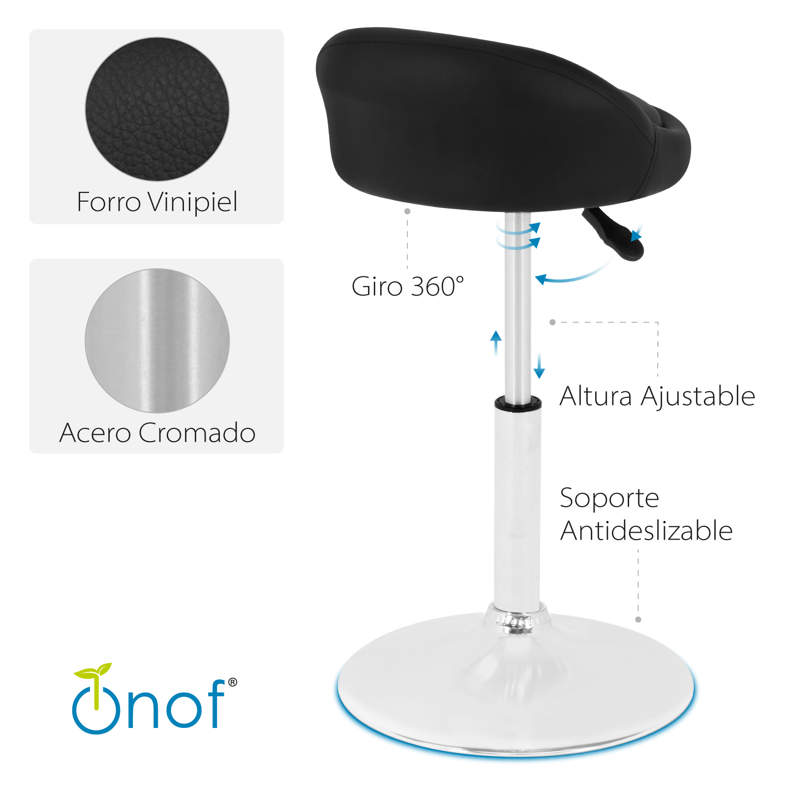 Bancos para Bar Onof 4 Piezas De piel con Altura Ajustable y Giro de 360, Silla Alta para Barra Desayunador, Restaurante, Cafetería