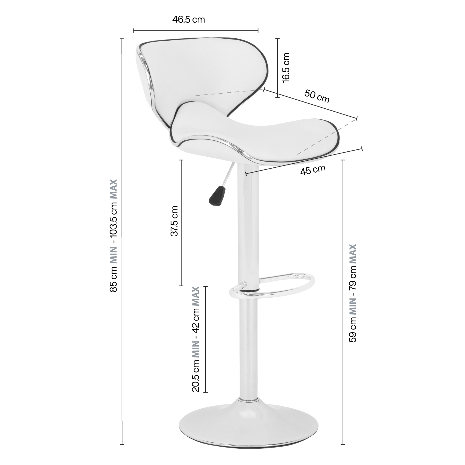 Kit de2 Banco Alto Onof para Barra con Respaldo Giratorio y Altura Ajustable, Bancos para Bar Restaurante Cafetería