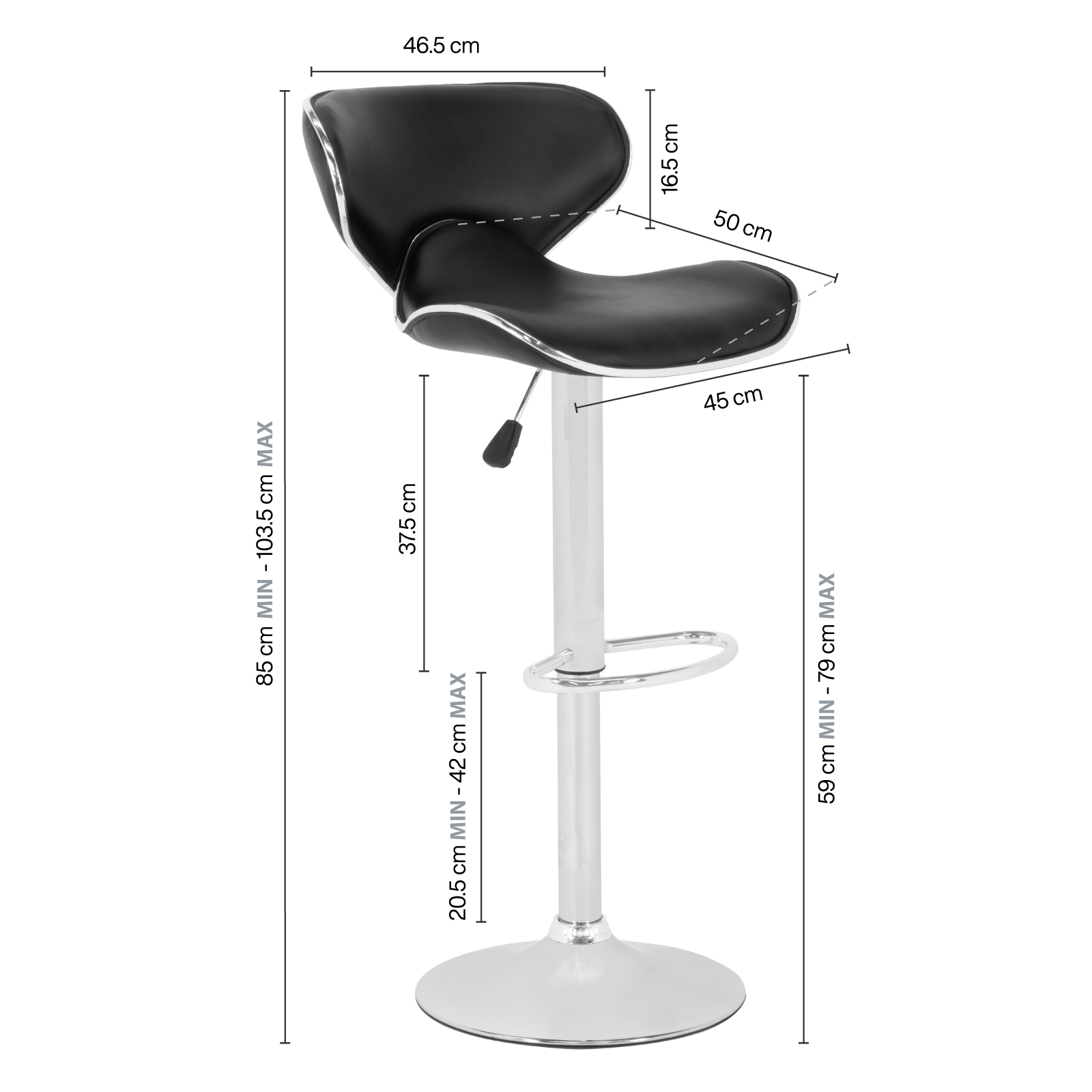 Kit de 4 Bancos Altos Onof para Barra con Respaldo Giratorio y Altura Ajustable, Bancos para Bar Restaurante Cafetería