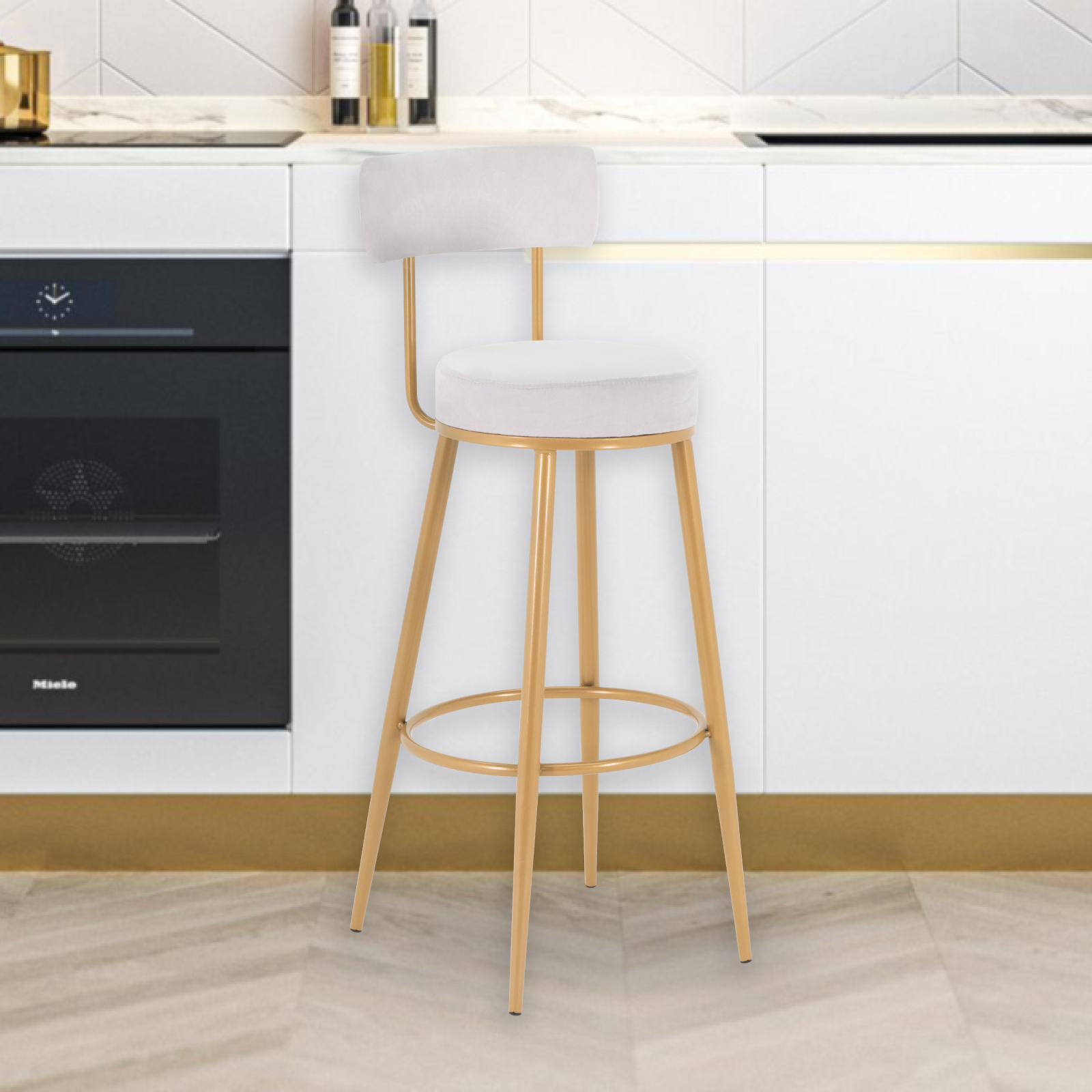 Kit de 4 Bancos Altos Onof para Barra con Respaldo Giratorio y Altura Ajustable, Bancos para Cocina Comedor Sala