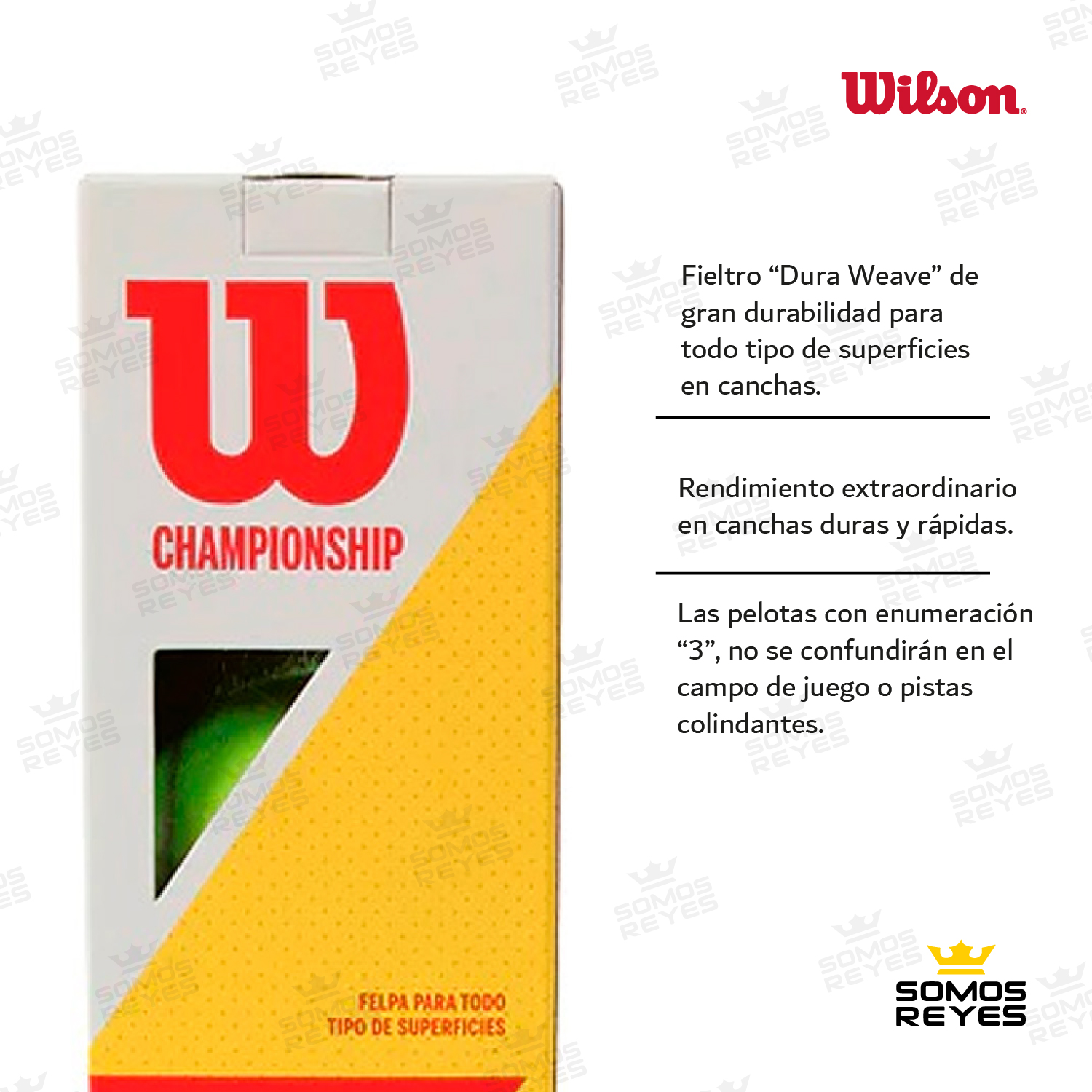 Pelotas De Tenis Wilson Championship Sin Presión 3 Piezas 