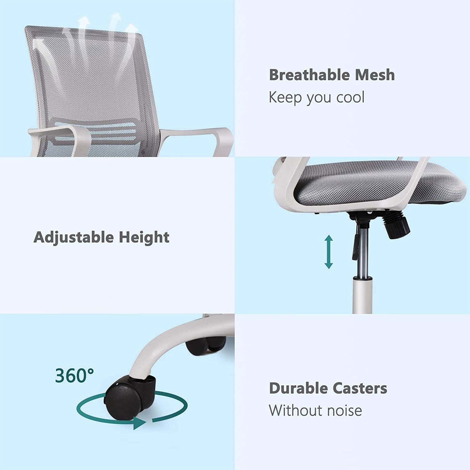 Silla de Escritorio Ergonomica para Oficina Giratoria-Gris