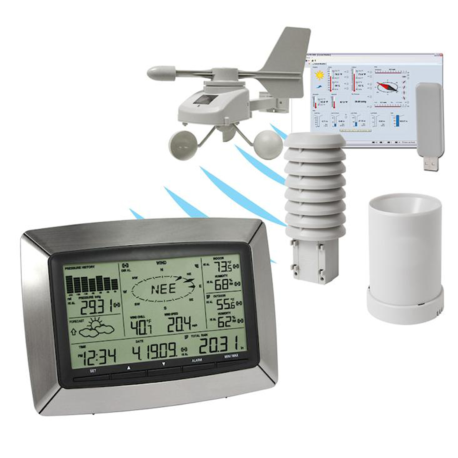 Transceptor USB inalámbrico MXWPO-001-17 F Temp,Int, 5 a 40C Temp,Ext,-40 a 59C Hum,3 a 99porciento WeatherPro