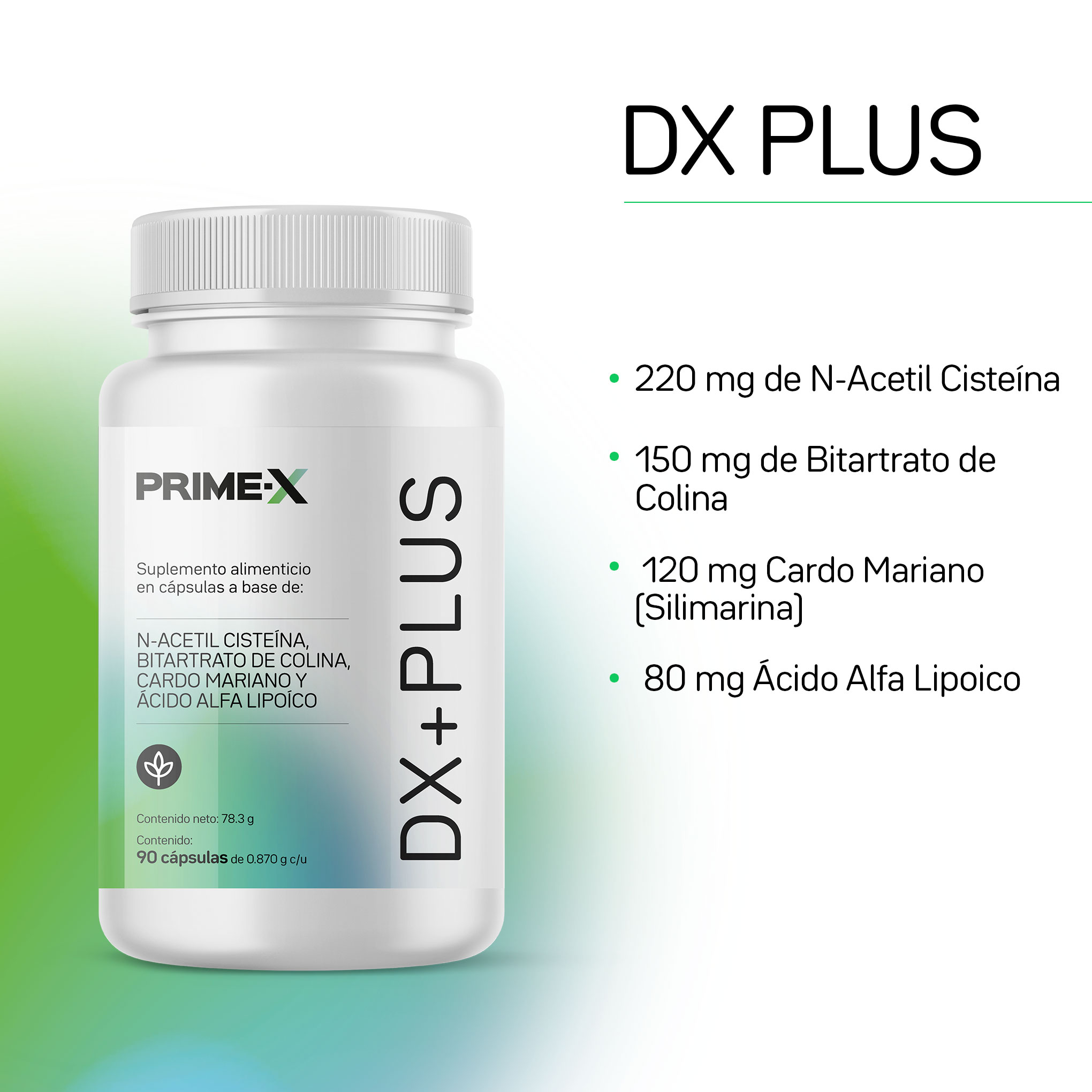 DX+PLUS Antioxidante Primetech 90 caps 750 mg c/u
