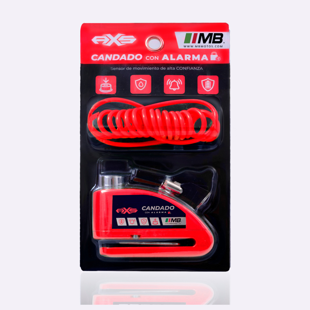 Candado de disco AXS con alarma y sensor de vibración rojo