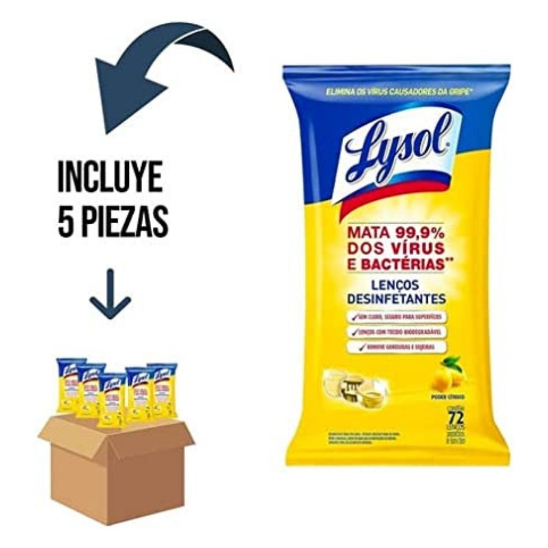Lysol Caja Toaliitas Desinfectantes (5 sobres de 72 C/U) Olor Citricos