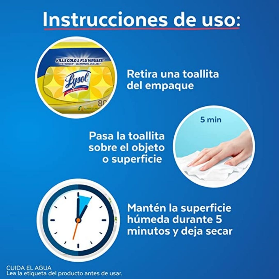 Lysol Caja Toaliitas Desinfectantes (5 sobres de 72 C/U) Olor Citricos