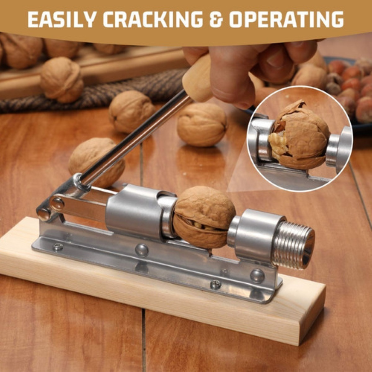 Cascanueces Mecánico De Acero Para Abrir Nueces Rápidamente CAFE CON PLATA