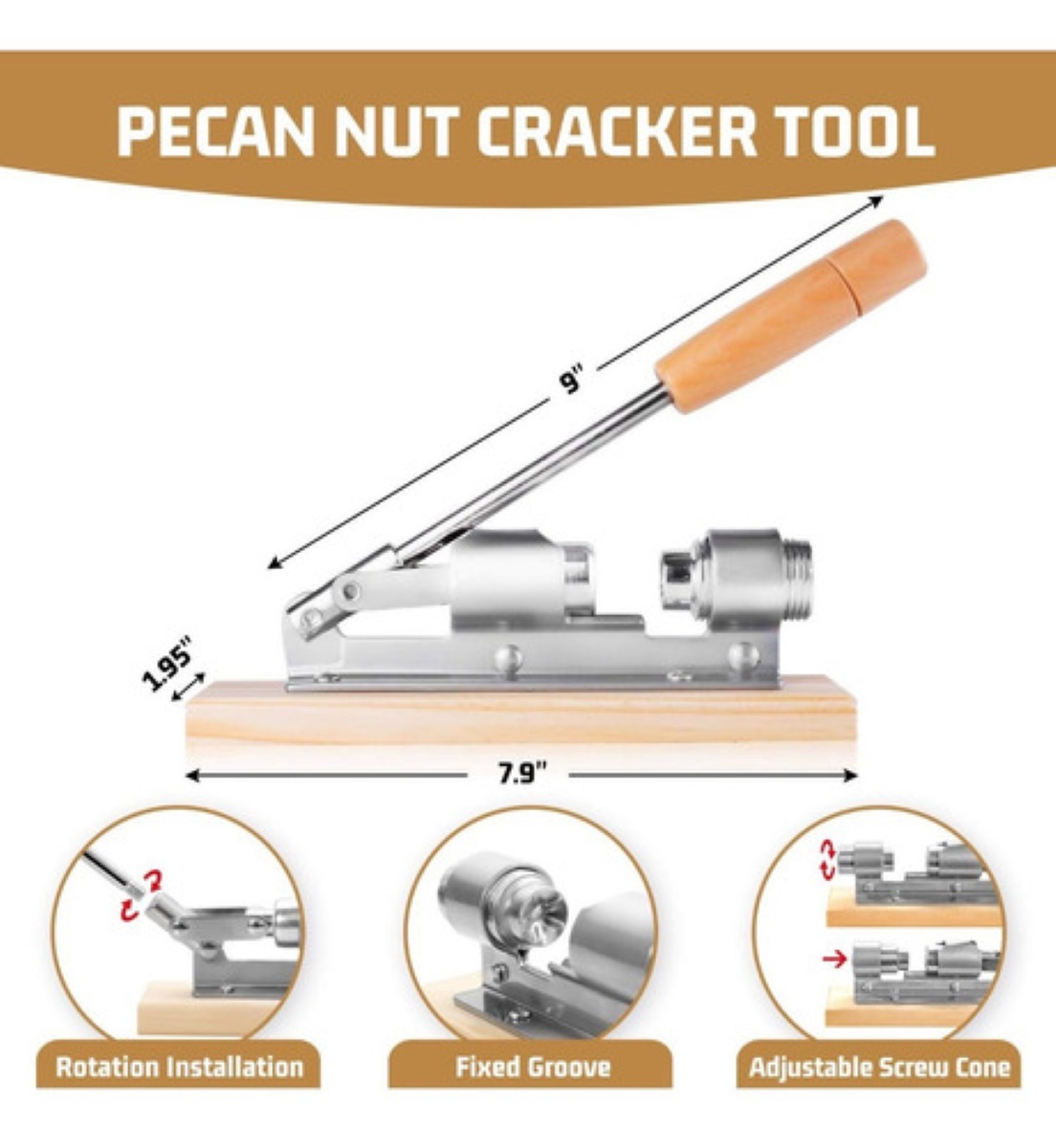 Cascanueces Mecánico De Acero Para Abrir Nueces Rápidamente CAFE CON PLATA