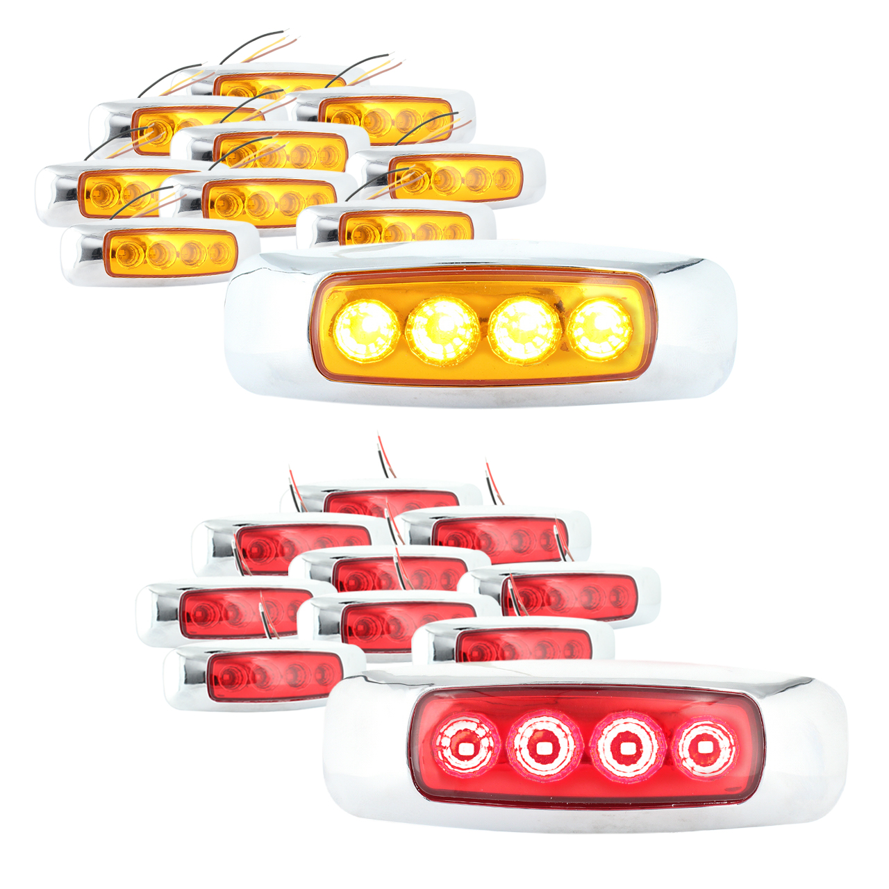 10 Plafon 4 Led Luz Lateral Fija Estrobo Base Cromo 12-24v