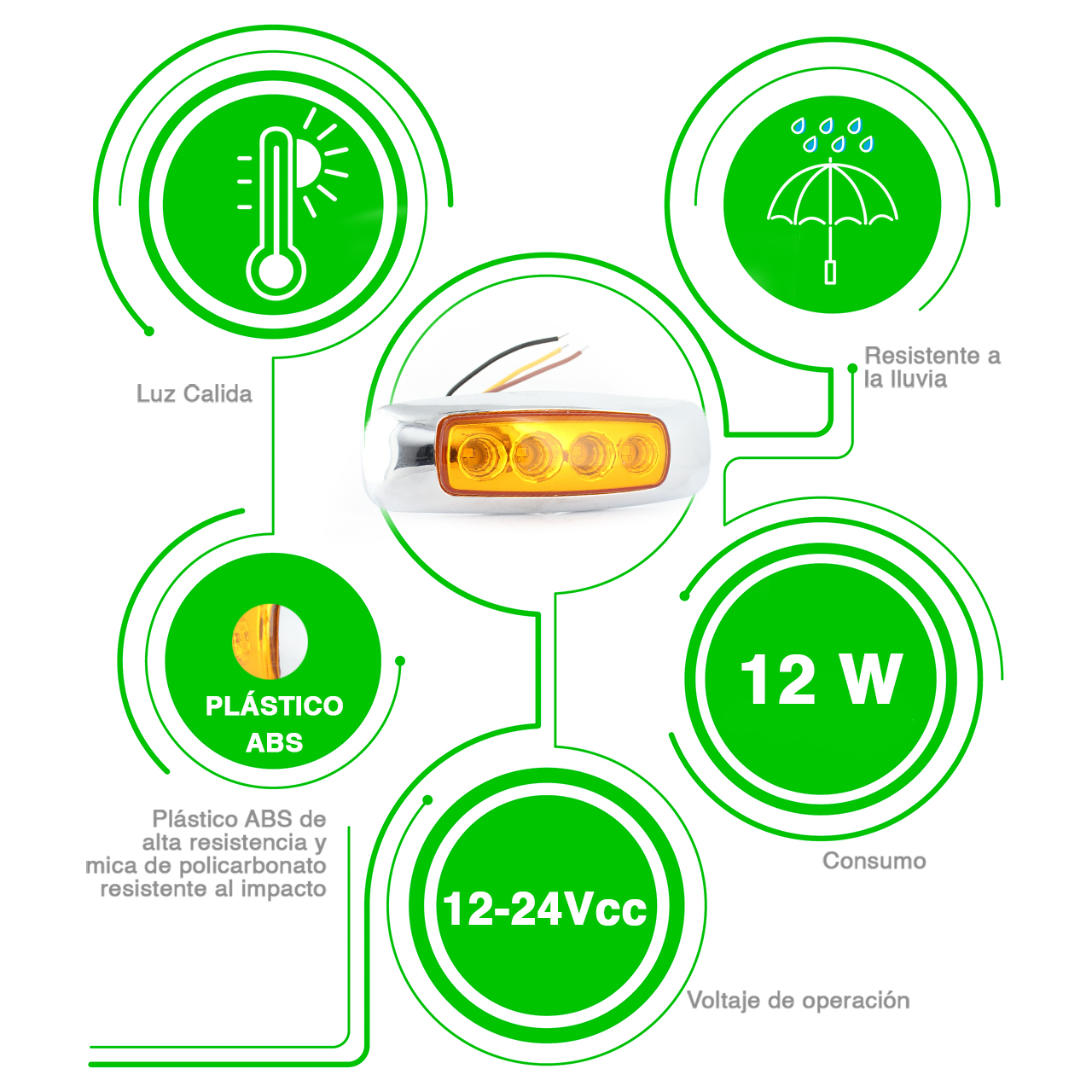 10 Plafon 4 Led Luz Lateral Fija Estrobo Base Cromo 12-24v